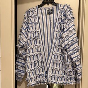PAULa SWEET Blue and White Striped Cardigan, Size L